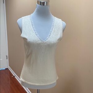 Cream Lace V-Neck Sleeveless Tank Top